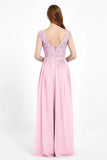 Cap Sleeves Ruched Chiffon Bridesmaid Dress Lace Formal Evening Party Dresses Gowns