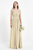 Cap Sleeves Ruched Chiffon Bridesmaid Dress Lace Formal Evening Party Dresses Gowns
