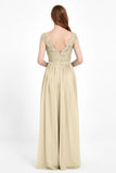 Cap Sleeves Ruched Chiffon Bridesmaid Dress Lace Formal Evening Party Dresses Gowns