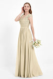 Cap Sleeves Ruched Chiffon Bridesmaid Dress Lace Formal Evening Party Dresses Gowns