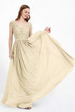 Cap Sleeves Ruched Chiffon Bridesmaid Dress Lace Formal Evening Party Dresses Gowns