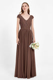 Cap Sleeves Ruched Chiffon Bridesmaid Dress Lace Formal Evening Party Dresses Gowns