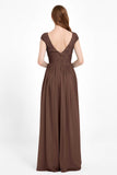 Cap Sleeves Ruched Chiffon Bridesmaid Dress Lace Formal Evening Party Dresses Gowns