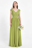 Cap Sleeves Ruched Chiffon Bridesmaid Dress Lace Formal Evening Party Dresses Gowns
