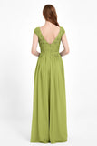 Cap Sleeves Ruched Chiffon Bridesmaid Dress Lace Formal Evening Party Dresses Gowns