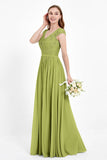 Cap Sleeves Ruched Chiffon Bridesmaid Dress Lace Formal Evening Party Dresses Gowns