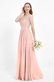 Cap Sleeves Ruched Chiffon Bridesmaid Dress Lace Formal Evening Party Dresses Gowns
