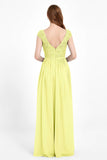 Cap Sleeves Ruched Chiffon Bridesmaid Dress Lace Formal Evening Party Dresses Gowns