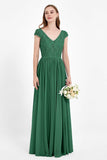Cap Sleeves Ruched Chiffon Bridesmaid Dress Lace Formal Evening Party Dresses Gowns