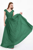Cap Sleeves Ruched Chiffon Bridesmaid Dress Lace Formal Evening Party Dresses Gowns