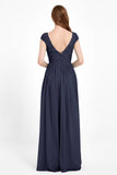 Cap Sleeves Ruched Chiffon Bridesmaid Dress Lace Formal Evening Party Dresses Gowns