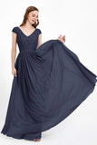 Cap Sleeves Ruched Chiffon Bridesmaid Dress Lace Formal Evening Party Dresses Gowns