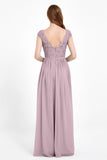 Cap Sleeves Ruched Chiffon Bridesmaid Dress Lace Formal Evening Party Dresses Gowns