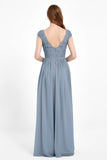 Cap Sleeves Ruched Chiffon Bridesmaid Dress Lace Formal Evening Party Dresses Gowns
