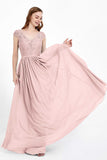 Cap Sleeves Ruched Chiffon Bridesmaid Dress Lace Formal Evening Party Dresses Gowns
