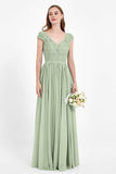 Cap Sleeves Ruched Chiffon Bridesmaid Dress Lace Formal Evening Party Dresses Gowns
