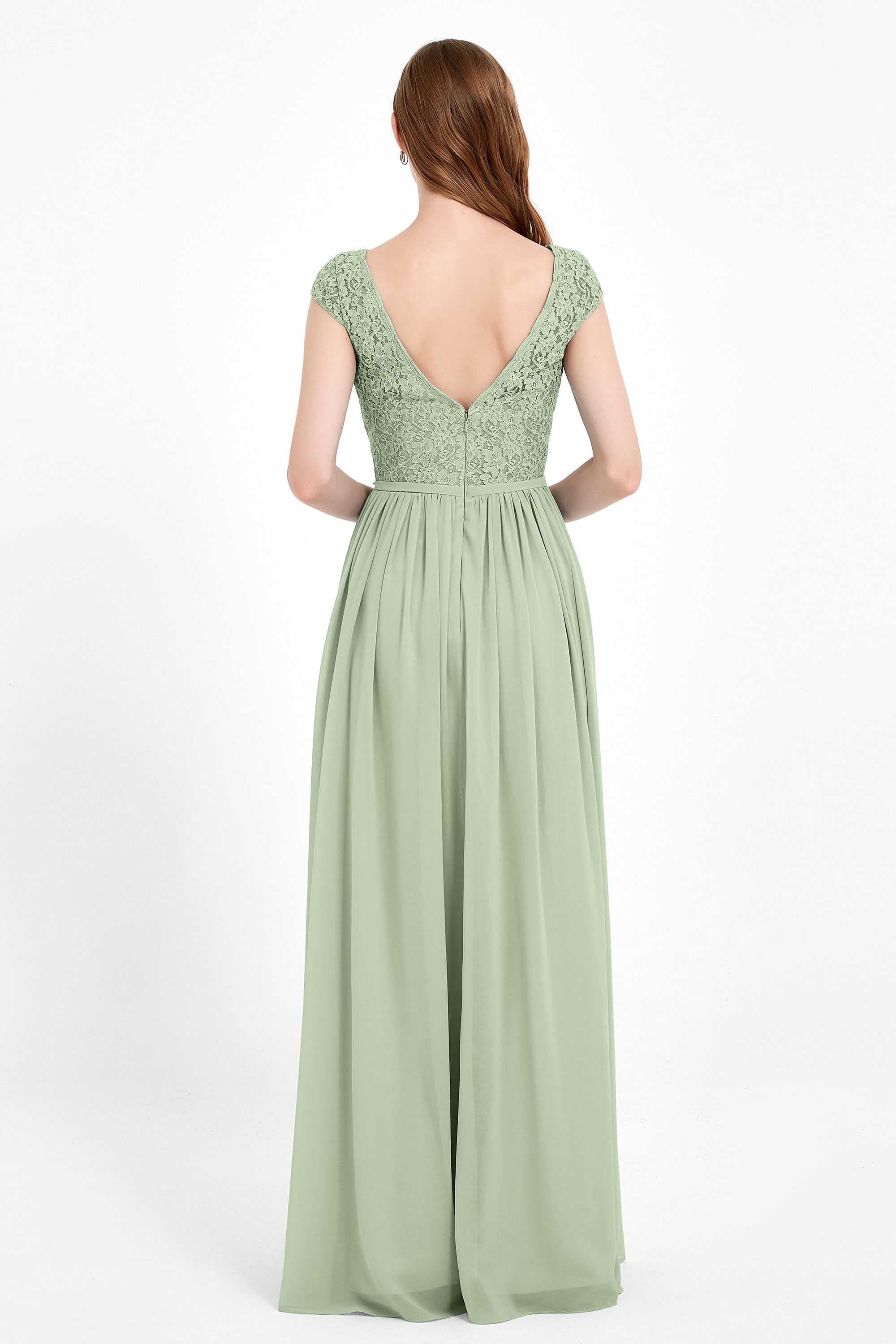 Cap Sleeves Ruched Chiffon Bridesmaid Dress Lace Formal Evening Party Dresses Gowns