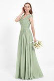Cap Sleeves Ruched Chiffon Bridesmaid Dress Lace Formal Evening Party Dresses Gowns