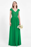 Cap Sleeves Ruched Chiffon Bridesmaid Dress Lace Formal Evening Party Dresses Gowns