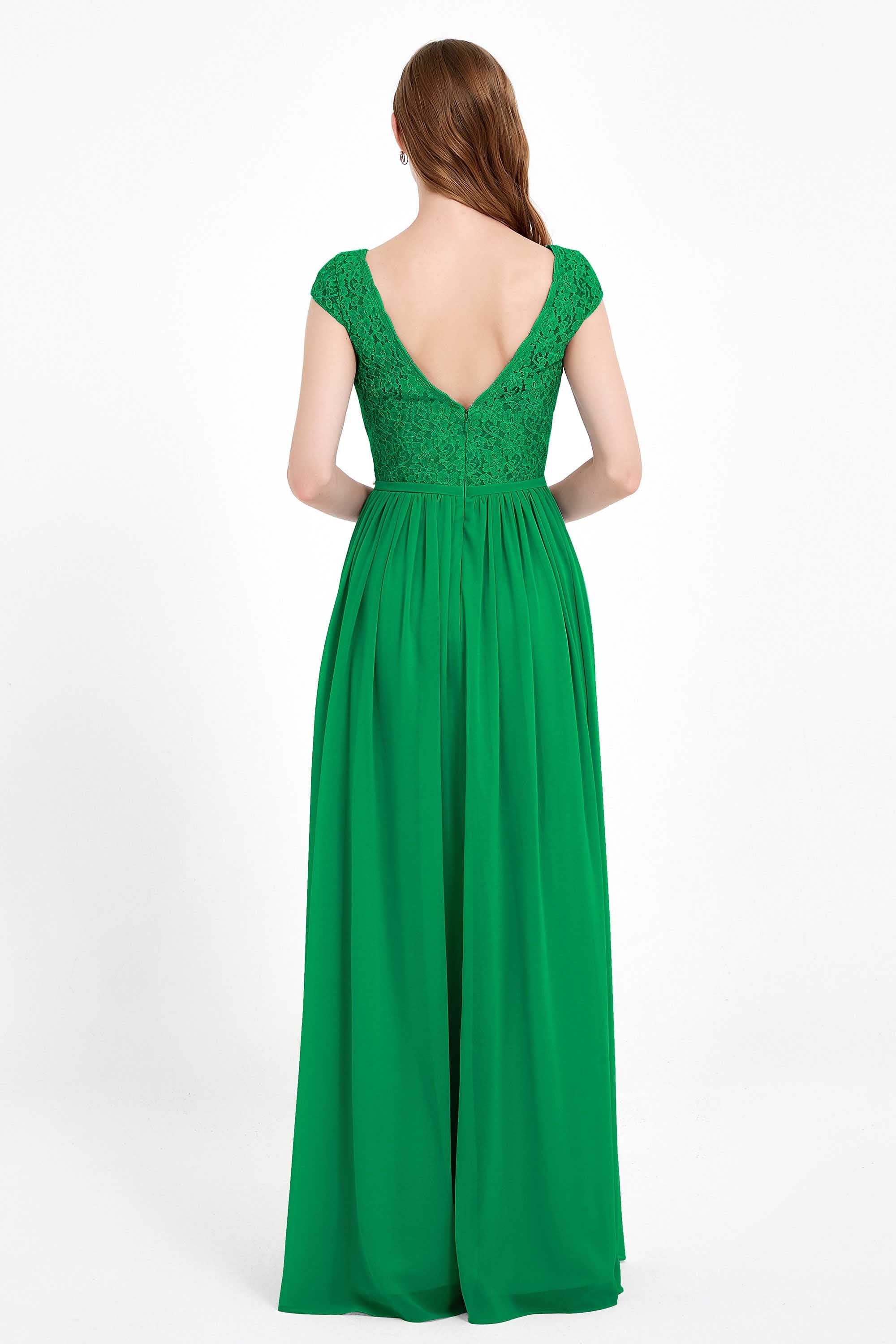 Cap Sleeves Ruched Chiffon Bridesmaid Dress Lace Formal Evening Party Dresses Gowns