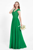 Cap Sleeves Ruched Chiffon Bridesmaid Dress Lace Formal Evening Party Dresses Gowns