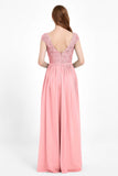 Cap Sleeves Ruched Chiffon Bridesmaid Dress Lace Formal Evening Party Dresses Gowns