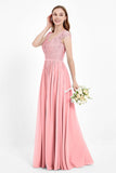 Cap Sleeves Ruched Chiffon Bridesmaid Dress Lace Formal Evening Party Dresses Gowns