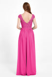 Cap Sleeves Ruched Chiffon Bridesmaid Dress Lace Formal Evening Party Dresses Gowns