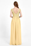 Cap Sleeves Ruched Chiffon Bridesmaid Dress Lace Formal Evening Party Dresses Gowns