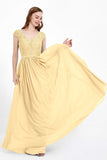Cap Sleeves Ruched Chiffon Bridesmaid Dress Lace Formal Evening Party Dresses Gowns