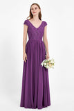 Cap Sleeves Ruched Chiffon Bridesmaid Dress Lace Formal Evening Party Dresses Gowns