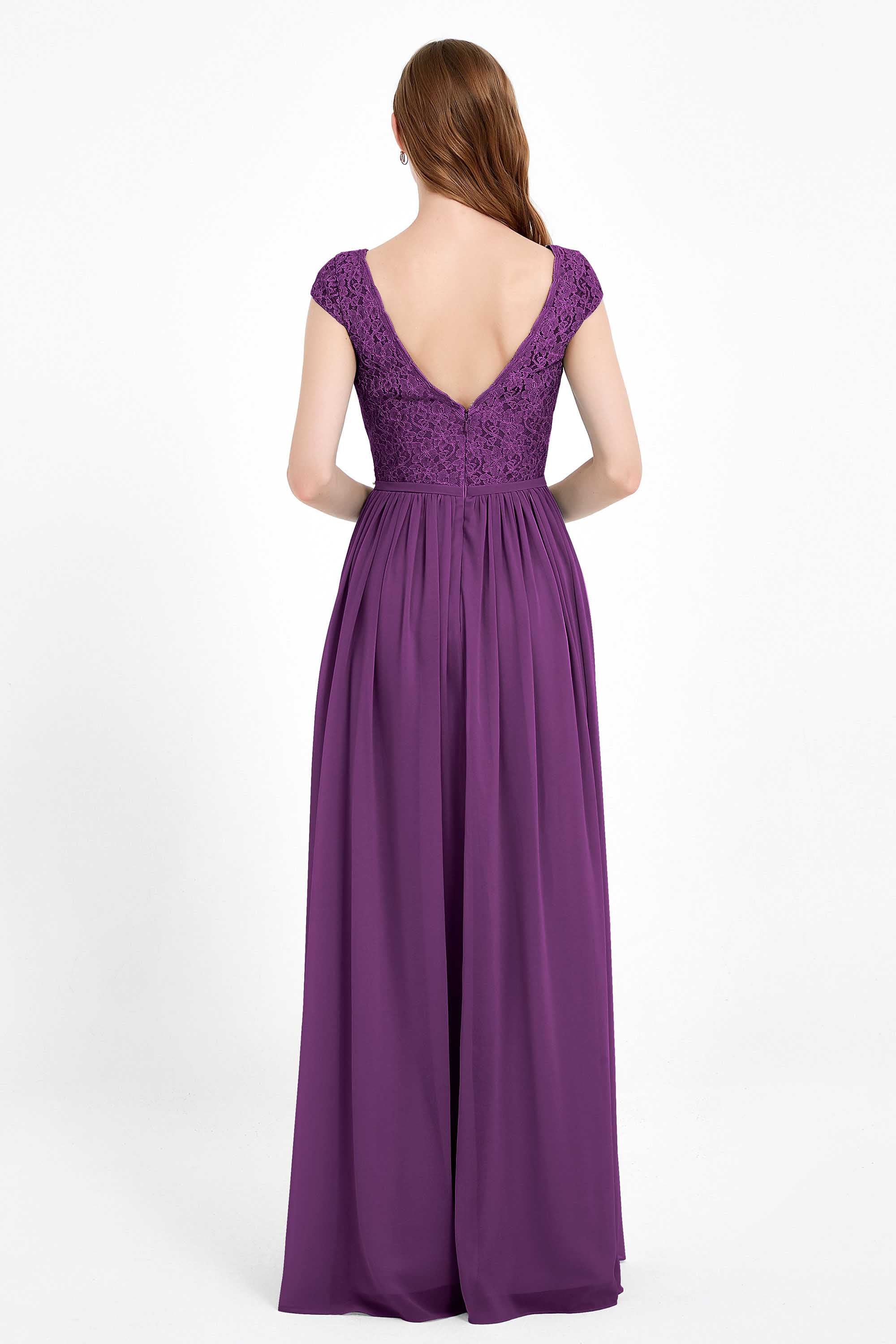 Cap Sleeves Ruched Chiffon Bridesmaid Dress Lace Formal Evening Party Dresses Gowns