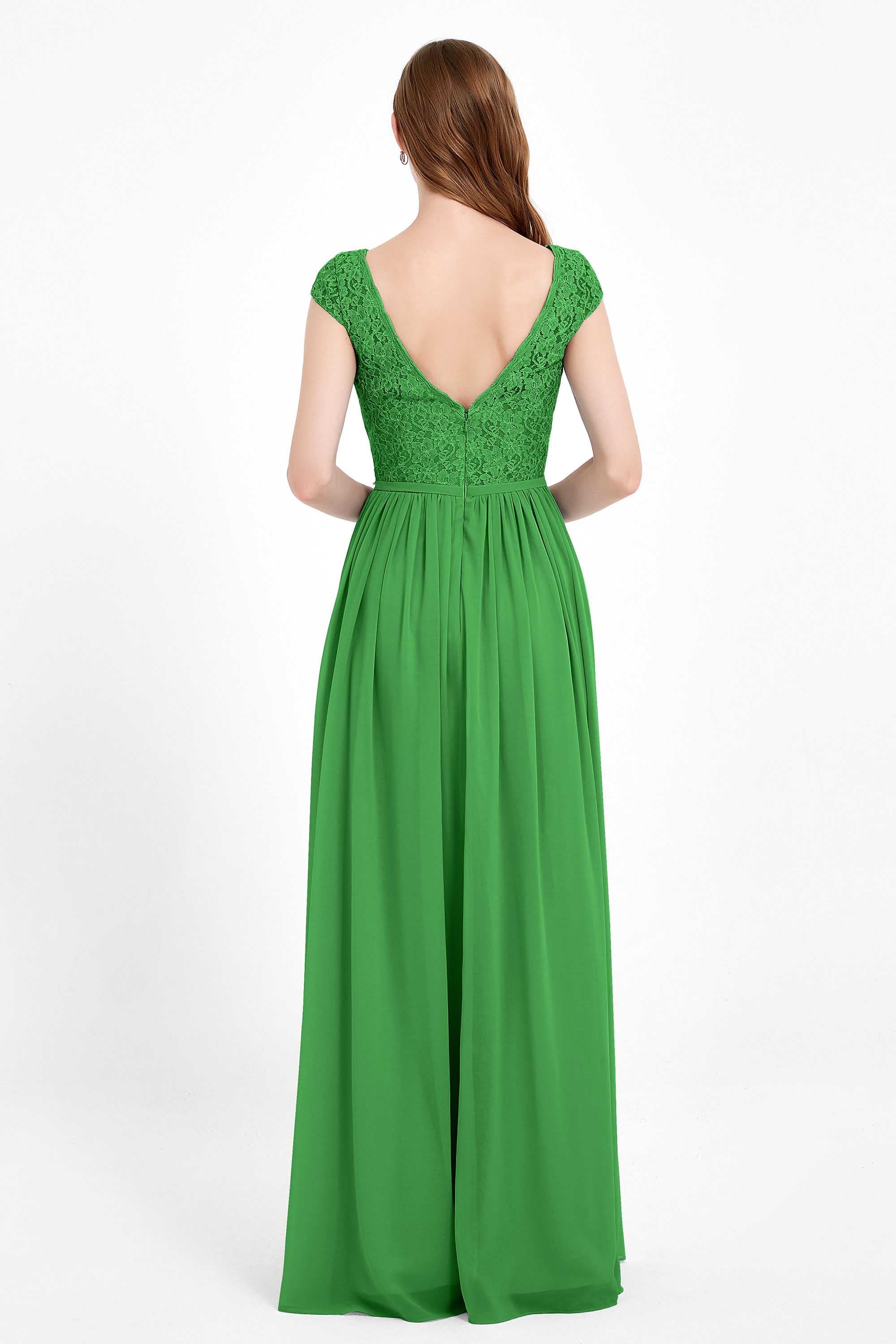 Cap Sleeves Ruched Chiffon Bridesmaid Dress Lace Formal Evening Party Dresses Gowns