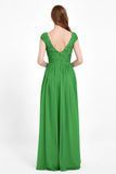Cap Sleeves Ruched Chiffon Bridesmaid Dress Lace Formal Evening Party Dresses Gowns