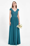 Cap Sleeves Ruched Chiffon Bridesmaid Dress Lace Formal Evening Party Dresses Gowns