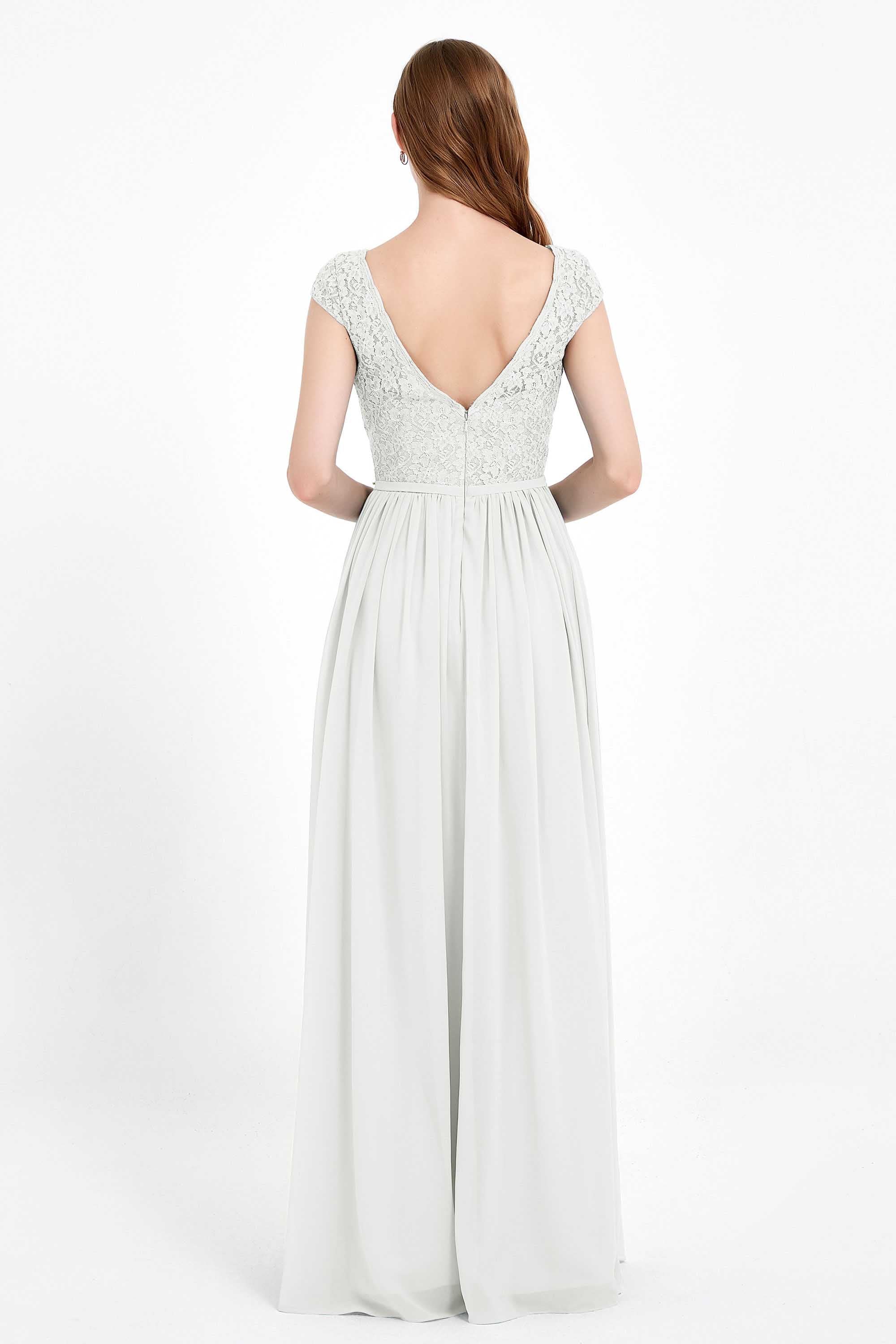 Cap Sleeves Ruched Chiffon Bridesmaid Dress Lace Formal Evening Party Dresses Gowns