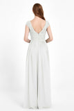 Cap Sleeves Ruched Chiffon Bridesmaid Dress Lace Formal Evening Party Dresses Gowns