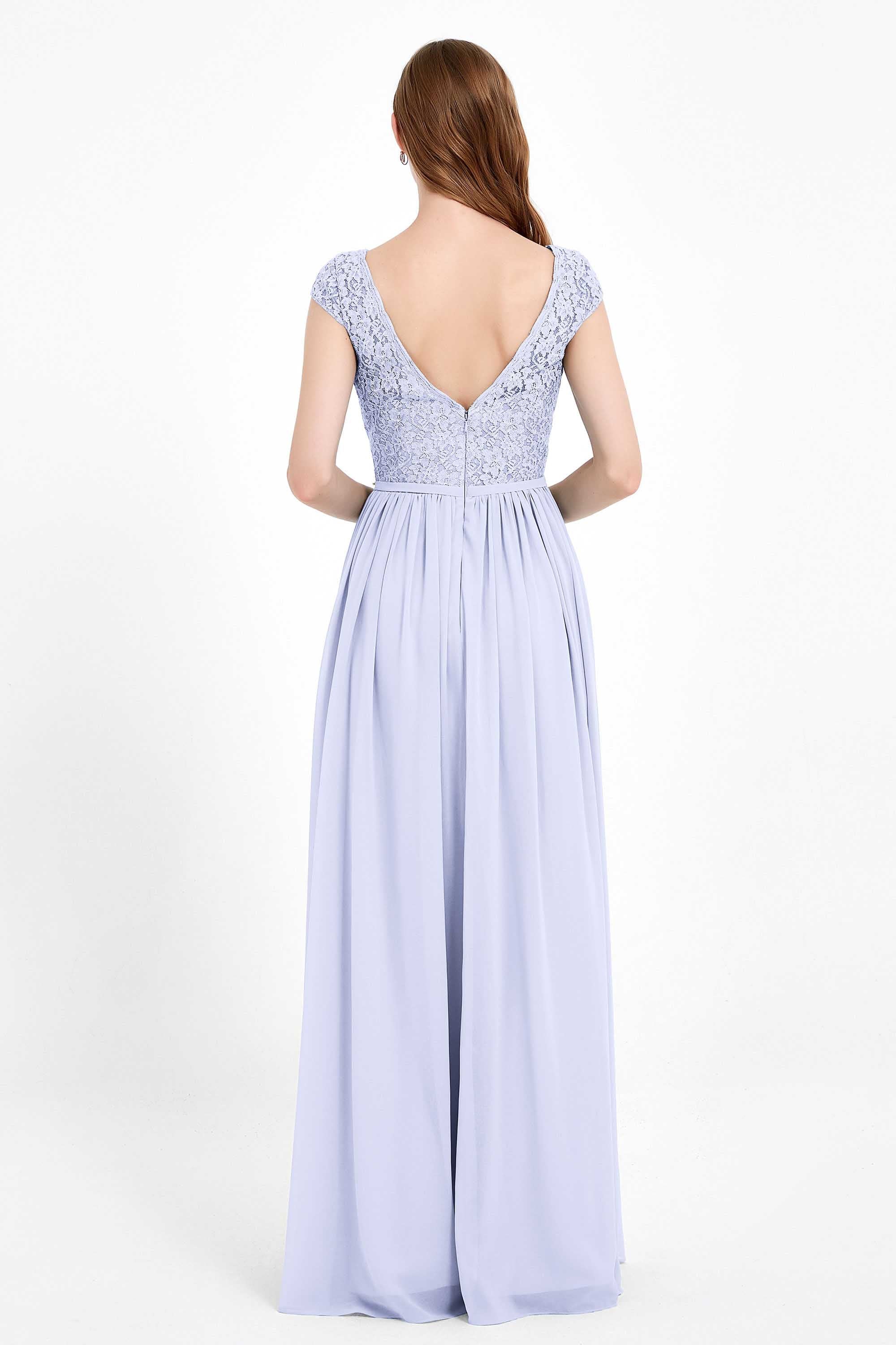 Cap Sleeves Ruched Chiffon Bridesmaid Dress Lace Formal Evening Party Dresses Gowns