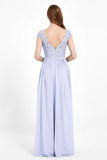 Cap Sleeves Ruched Chiffon Bridesmaid Dress Lace Formal Evening Party Dresses Gowns