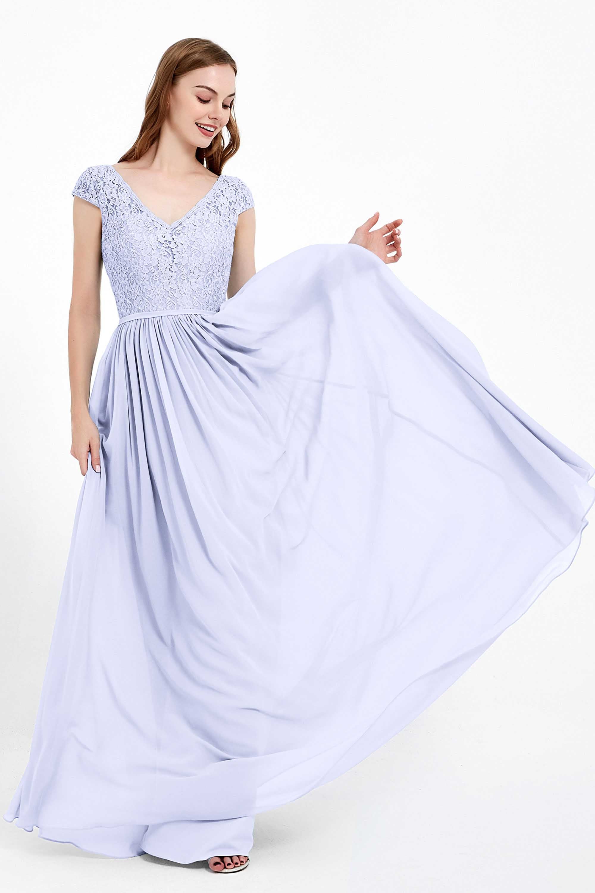 Cap Sleeves Ruched Chiffon Bridesmaid Dress Lace Formal Evening Party Dresses Gowns
