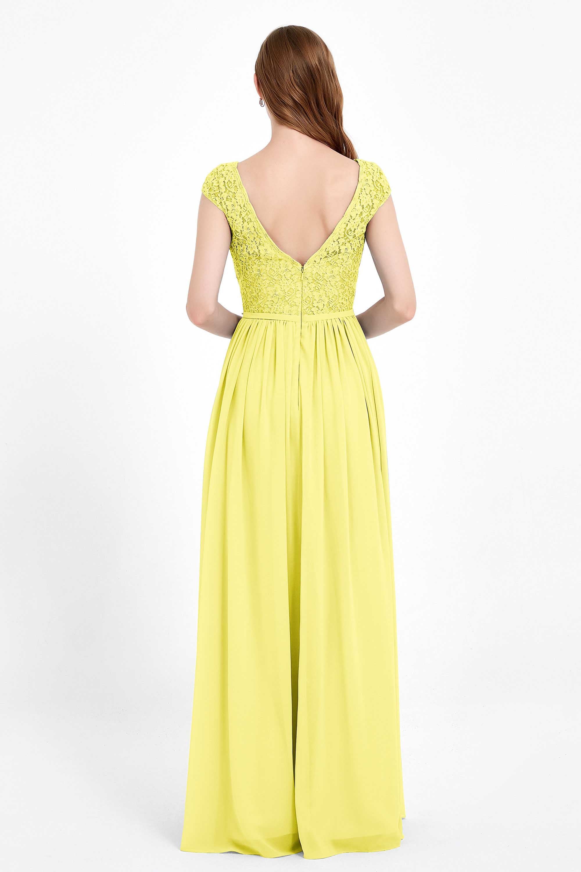 Cap Sleeves Ruched Chiffon Bridesmaid Dress Lace Formal Evening Party Dresses Gowns