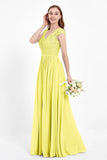 Cap Sleeves Ruched Chiffon Bridesmaid Dress Lace Formal Evening Party Dresses Gowns