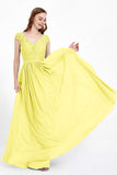Cap Sleeves Ruched Chiffon Bridesmaid Dress Lace Formal Evening Party Dresses Gowns