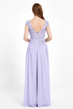 Cap Sleeves Ruched Chiffon Bridesmaid Dress Lace Formal Evening Party Dresses Gowns
