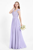 Cap Sleeves Ruched Chiffon Bridesmaid Dress Lace Formal Evening Party Dresses Gowns