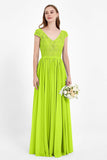 Cap Sleeves Ruched Chiffon Bridesmaid Dress Lace Formal Evening Party Dresses Gowns