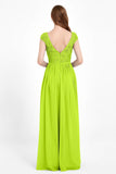 Cap Sleeves Ruched Chiffon Bridesmaid Dress Lace Formal Evening Party Dresses Gowns