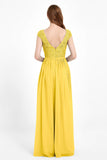 Cap Sleeves Ruched Chiffon Bridesmaid Dress Lace Formal Evening Party Dresses Gowns