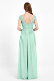 Cap Sleeves Ruched Chiffon Bridesmaid Dress Lace Formal Evening Party Dresses Gowns