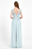 Cap Sleeves Ruched Chiffon Bridesmaid Dress Lace Formal Evening Party Dresses Gowns